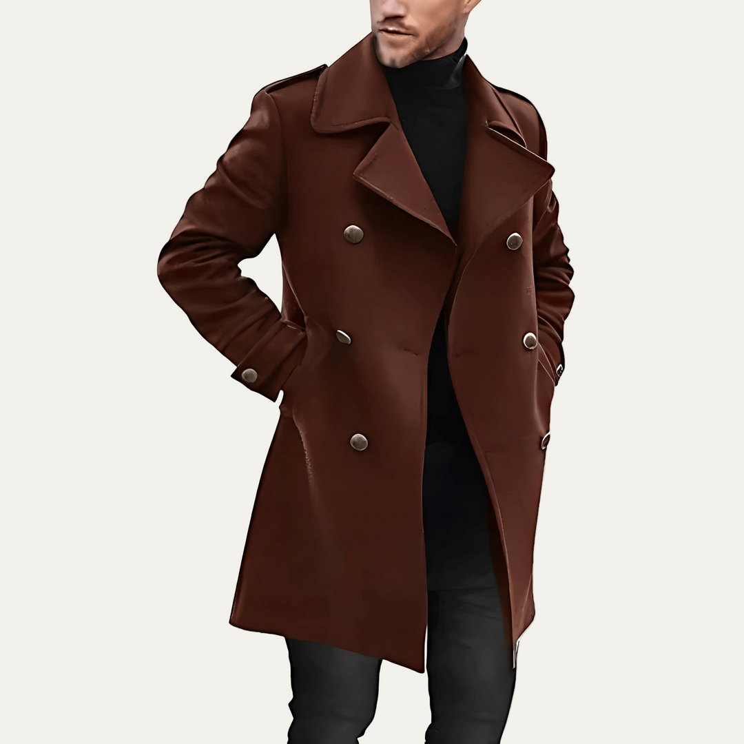 Mens Double-Breasted Coat Military Inspired Fit - BritishMode