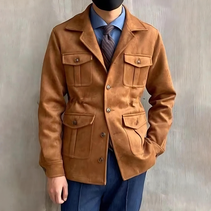 Mens Hunting Jacket Suede Look Four Pocket - BritishMode