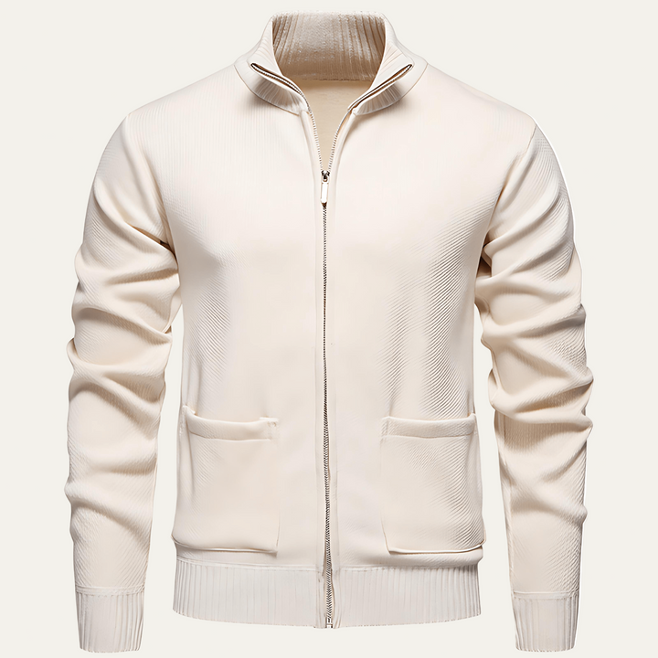 Mens Ribbed Zip Cardigan Stand Collar - BritishMode
