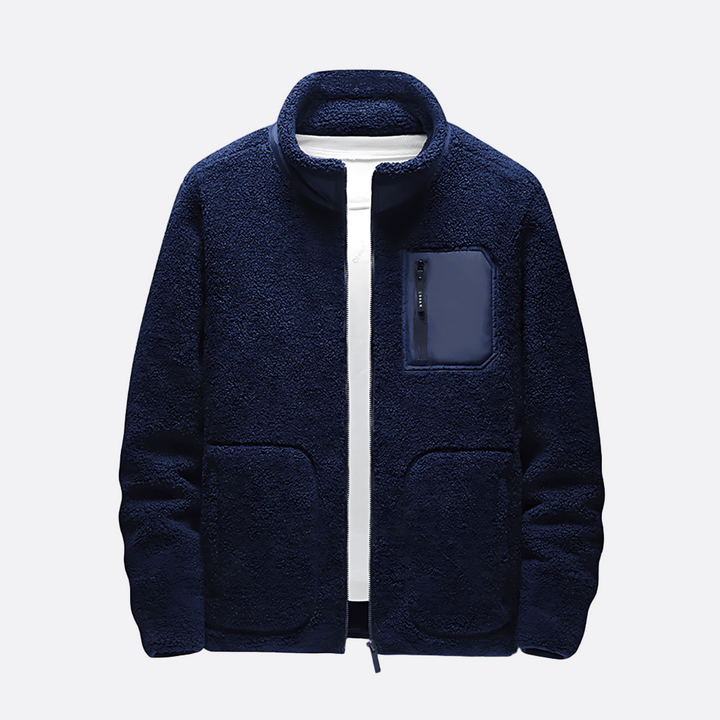 Mens Fleece Jacket Zip Front Contrast Chest Pocket - BritishMode