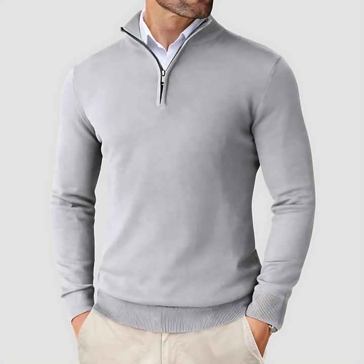 Mens Quarter Zip Sweater Fine Knit Stand Collar - BritishMode