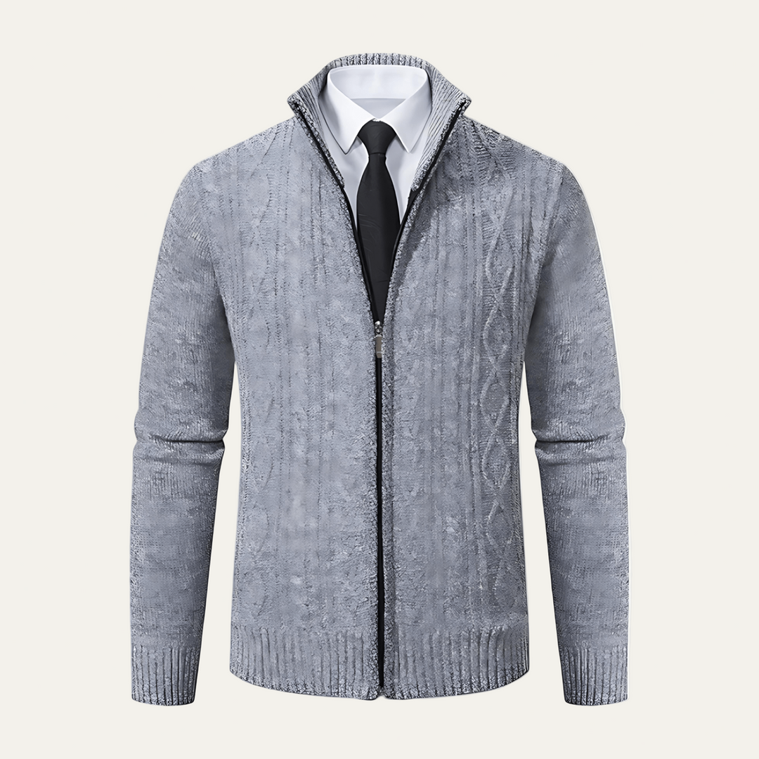 Mens Full Zip Cardigan Textured Knit High Collar - BritishMode