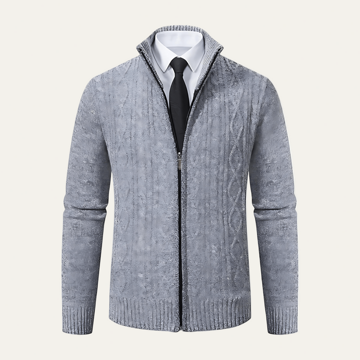 Mens Full Zip Cardigan Textured Knit High Collar - BritishMode