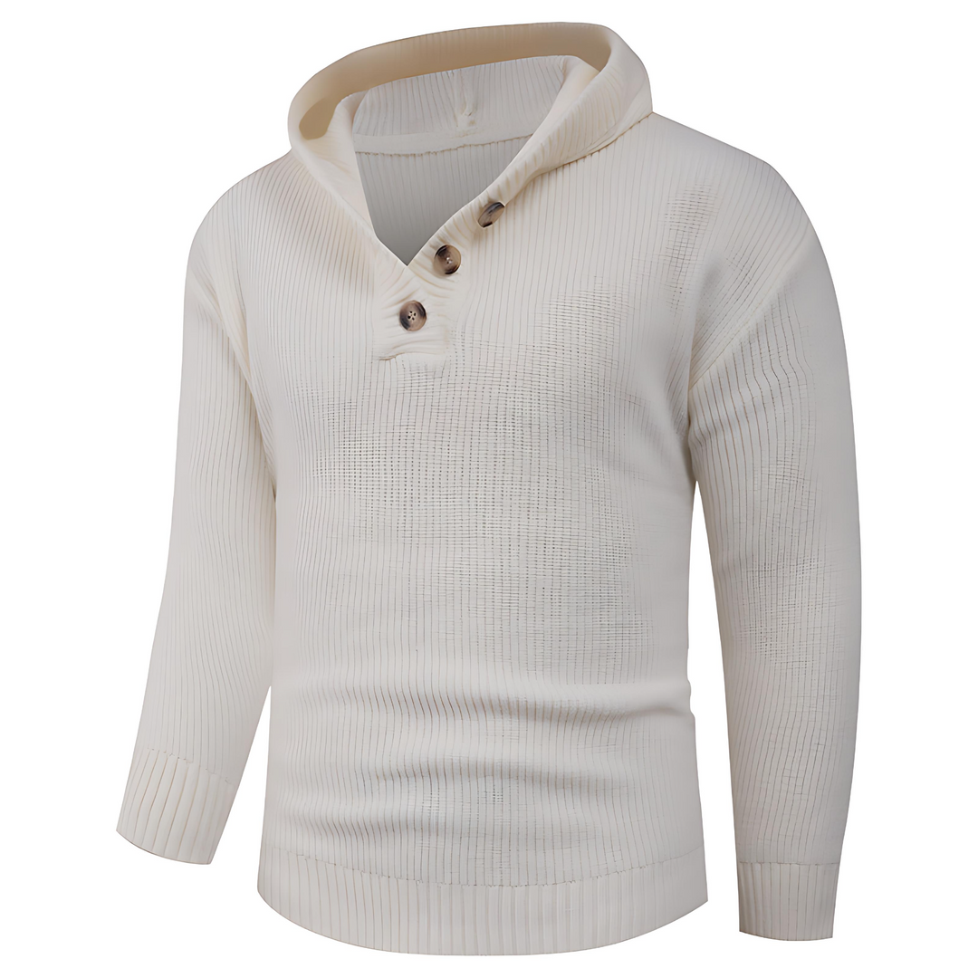 Mens Hooded Sweater Wide Rib Knit Buttoned - BritishMode
