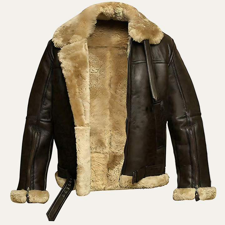 Mens Bomber Jacket Shearling Lined Classic Fit - BritishMode