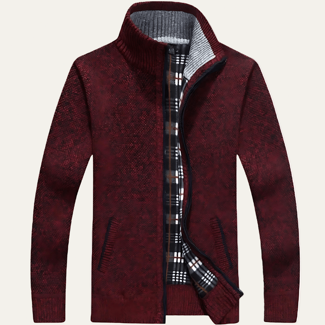 Mens Jacket Mock Neck Textured Knit Full Zip Fleece Lined - BritishMode
