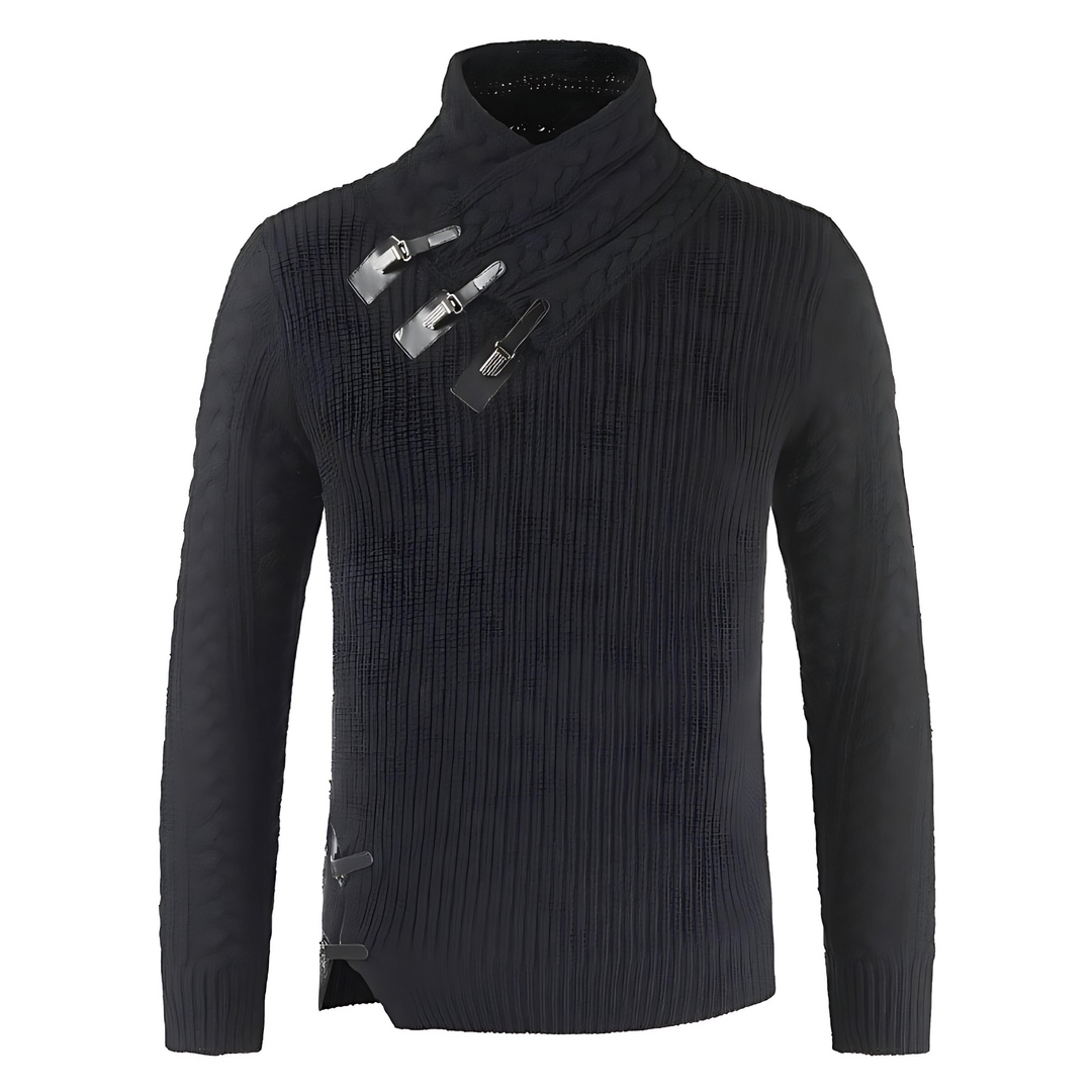 Mens Pullover Mock Neck Asymmetrical Buckle Detail - BritishMode