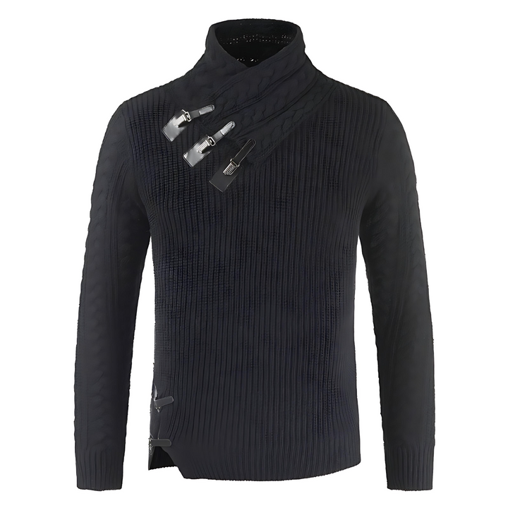 Mens Pullover Mock Neck Asymmetrical Buckle Detail - BritishMode