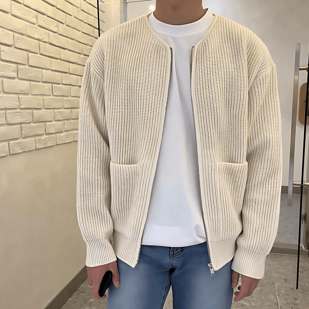 Womens Ribbed Knit Zip-Up Cardigan Minimalist Style - BritishMode