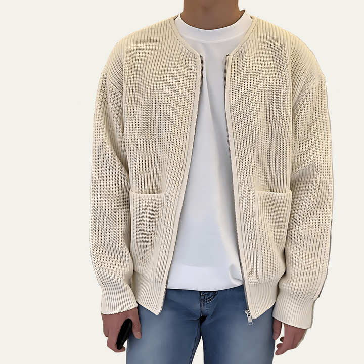 Mens Rib Knit Cardigan Jacket Zip Front Chunky Fit - BritishMode