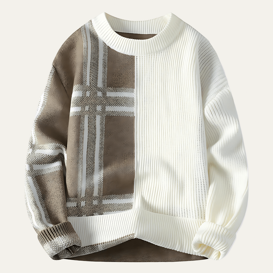 Mens Oversized Sweater Rib Knit Plaid Split Design - BritishMode