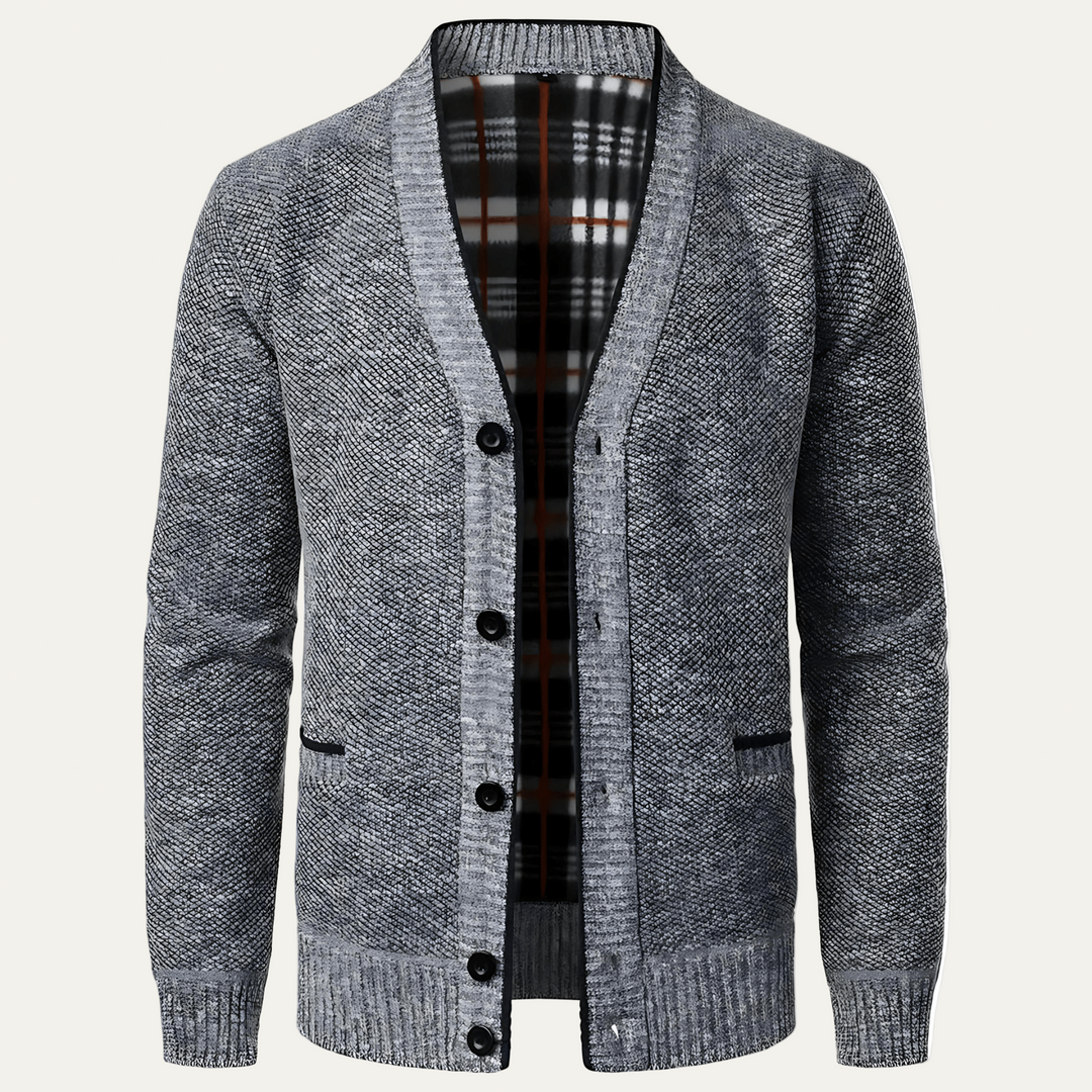 Mens Tweed Knit Cardigan Shawl Collar Button Front Warm - BritishMode
