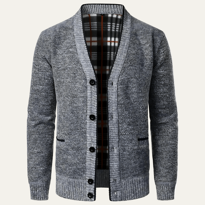 Mens Tweed Knit Cardigan Shawl Collar Button Front Warm - BritishMode