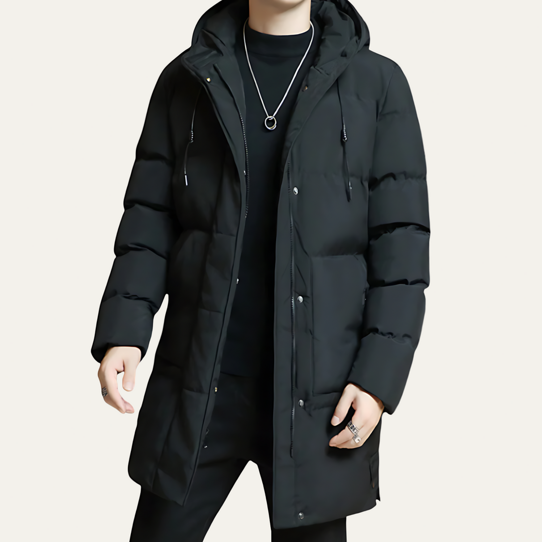 Mens Quilted Puffer Coat Mid Length Hooded - BritishMode