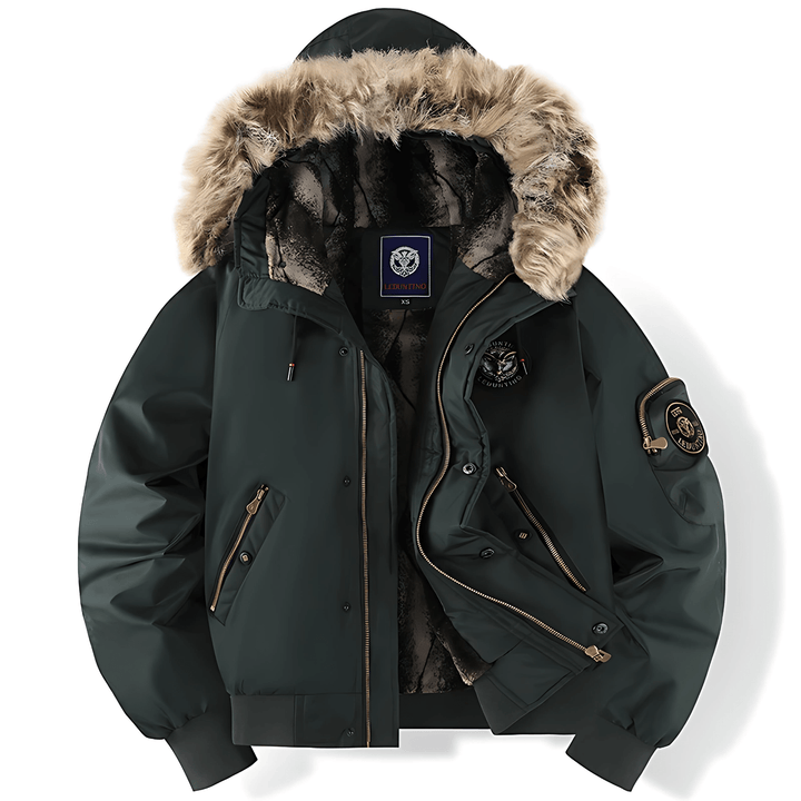 Womens Bomber Jacket Quilted Lining Faux Fur Hooded - BritishMode