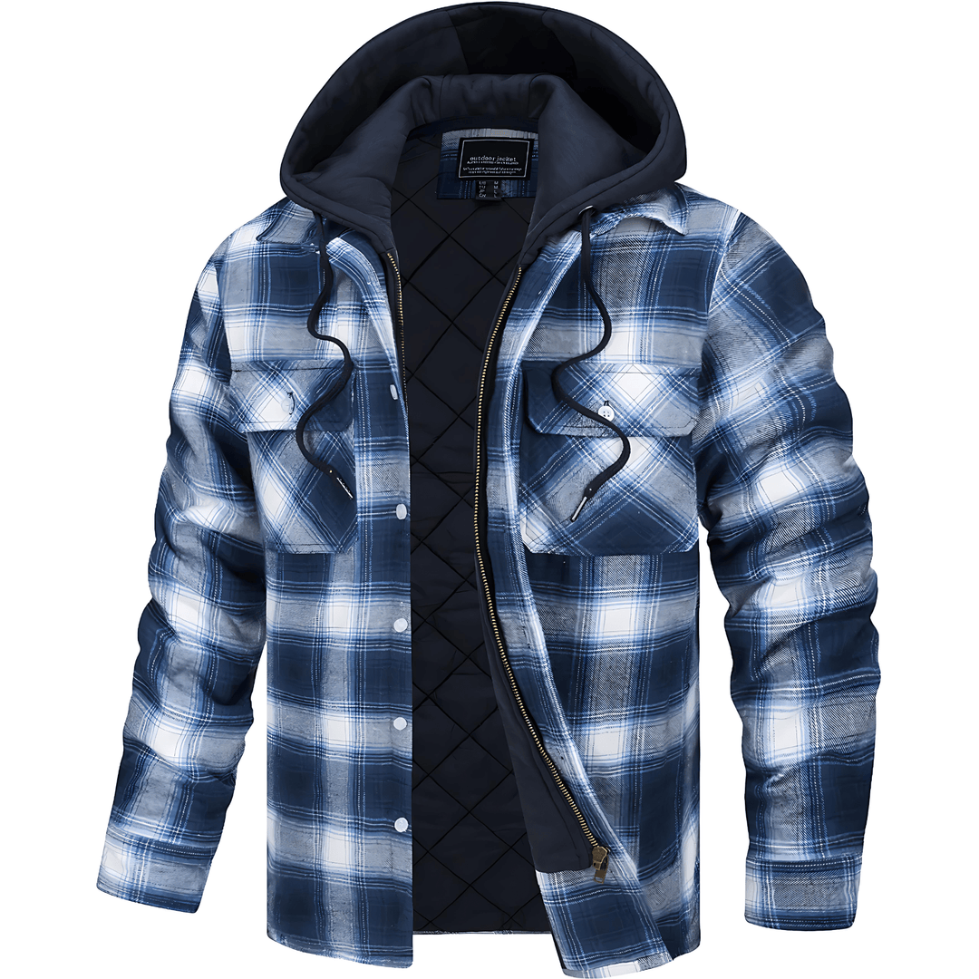 Unisex Quilted Hoodie Jacket Zip-Up Plaid Pattern - BritishMode
