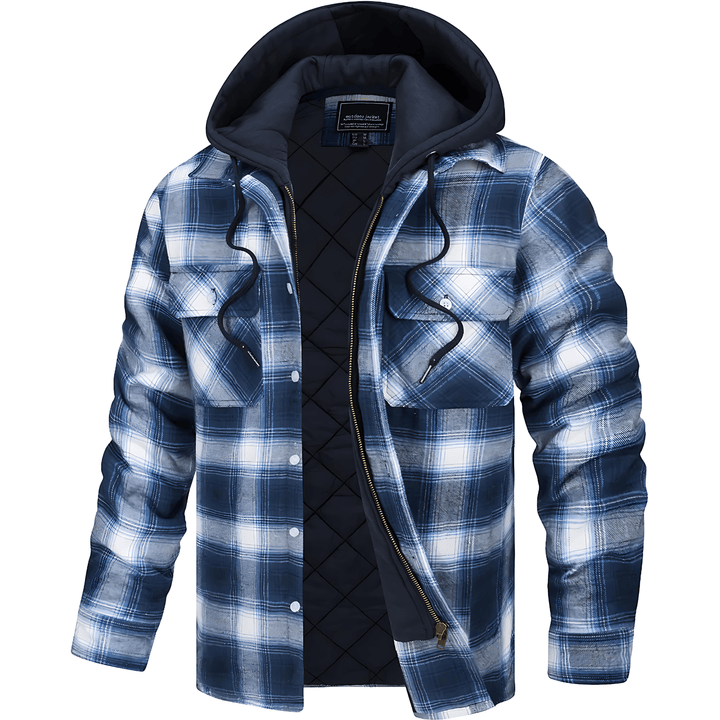 Unisex Quilted Hoodie Jacket Zip-Up Plaid Pattern - BritishMode
