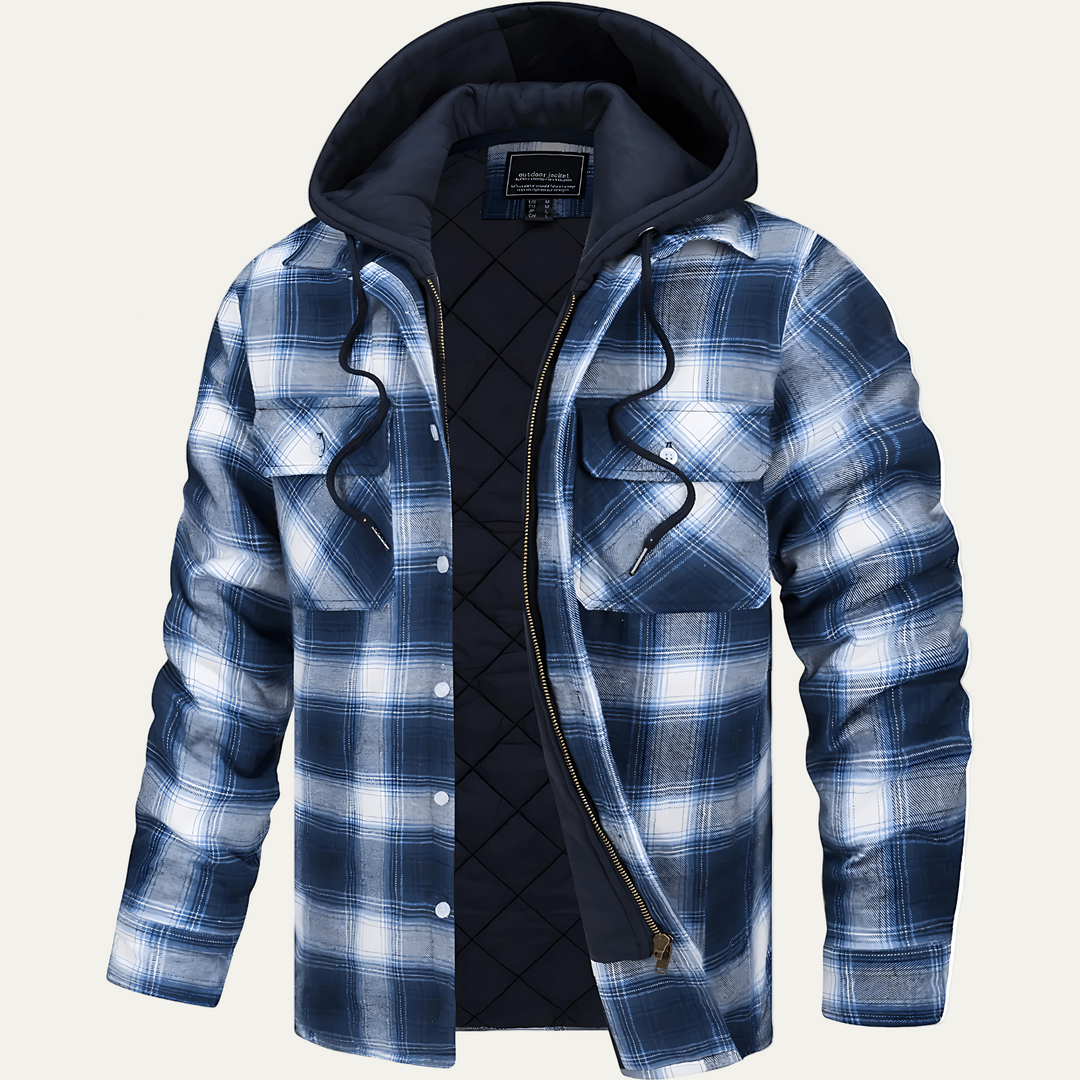 Mens Hooded Shacket Heavyweight Plaid Pattern - BritishMode