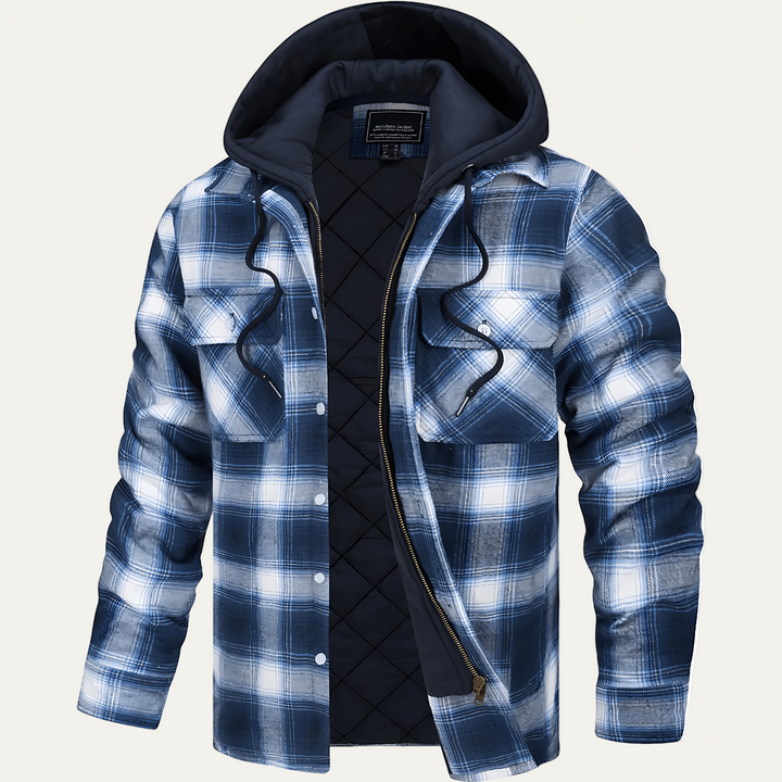 Mens Hooded Shacket Heavyweight Plaid Pattern - BritishMode
