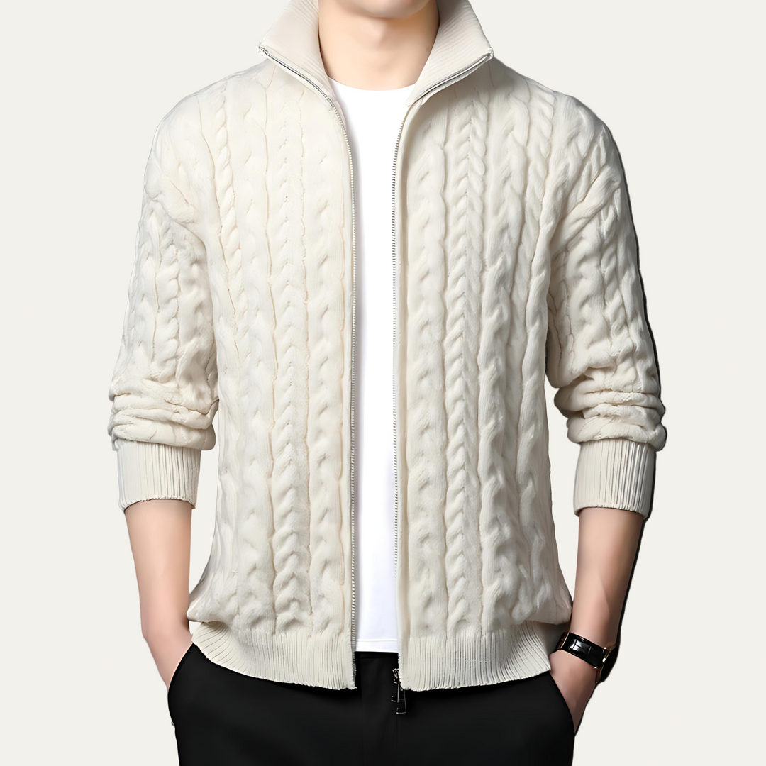 Mens Cable Knit Sweater Jacket Heavyweight Zip Front - BritishMode