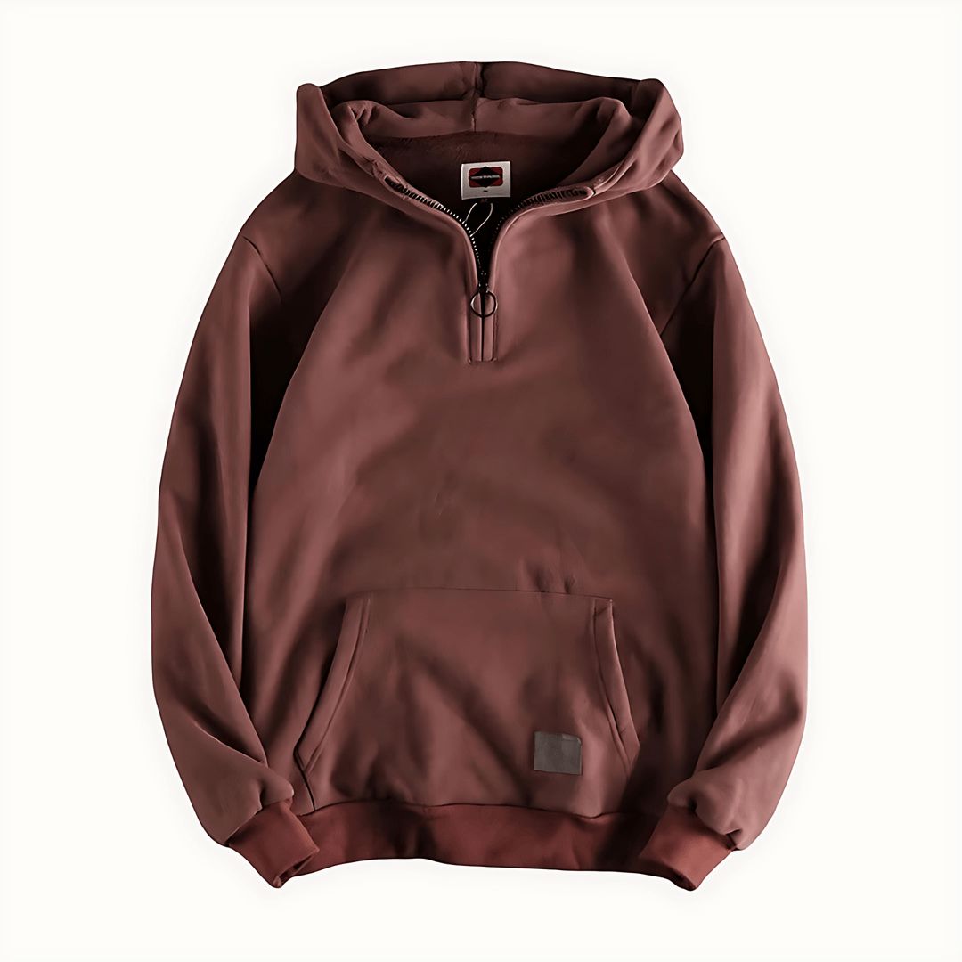 Mens Hoodie Cotton Relaxed Fit Half Zip - BritishMode
