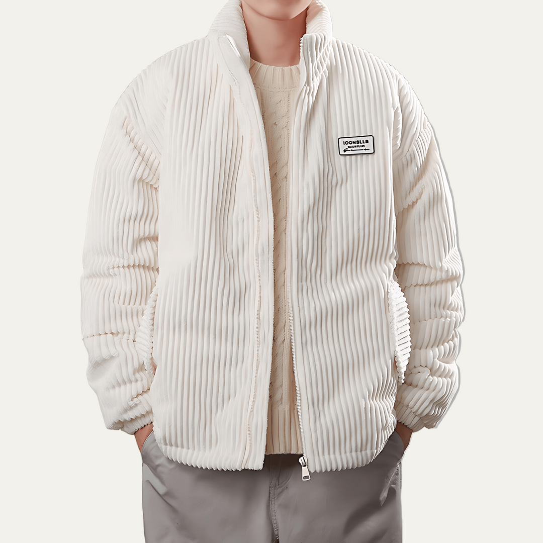 Mens Corduroy Bomber Jacket Stand Collar Puffer - BritishMode