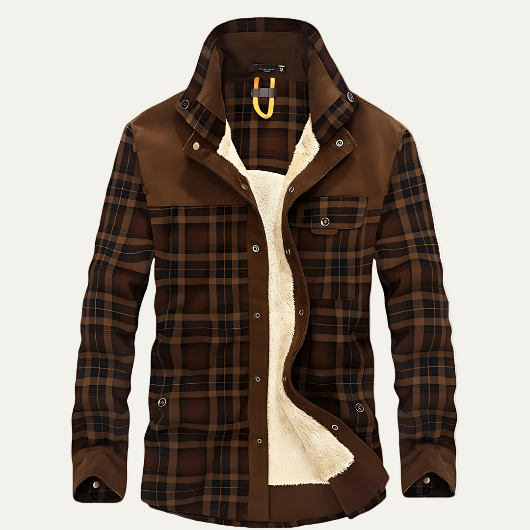 Mens Sherpa Lined Shacket Heavyweight Plaid Pattern - BritishMode