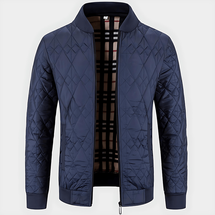 Mens Quilted Bomber Jacket Ribbed Collar Casual Fit - BritishMode