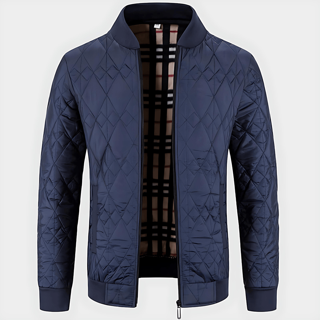 Mens Quilted Bomber Jacket Full Zip Plaid Lining - BritishMode