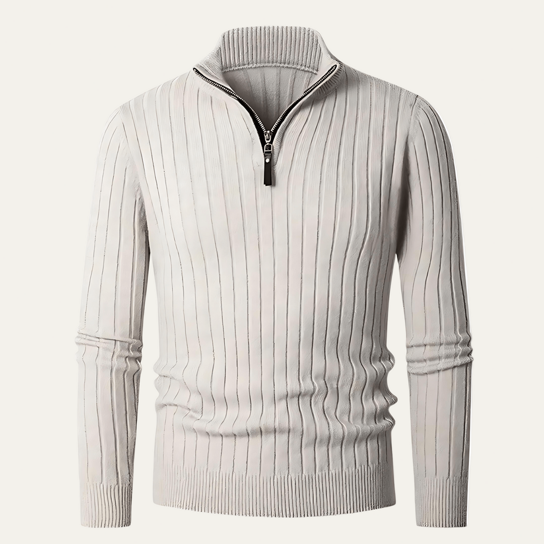 Mens Ribbed Sweater Half Zip Collar - BritishMode