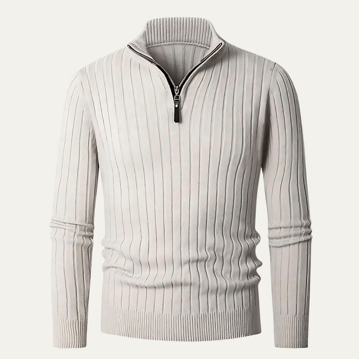 Mens Ribbed Sweater Half Zip Collar - BritishMode