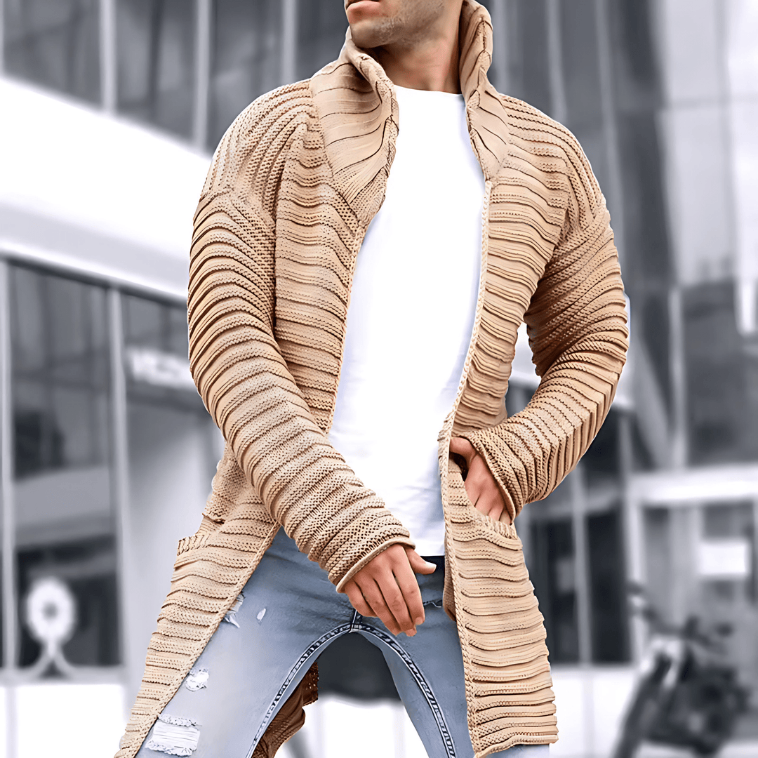Womens Wool Ribbed Turtleneck Knitted Cardigan - BritishMode