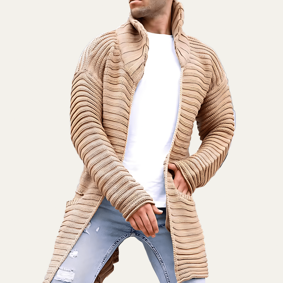 Mens Long Cardigan Textured Open Front - BritishMode