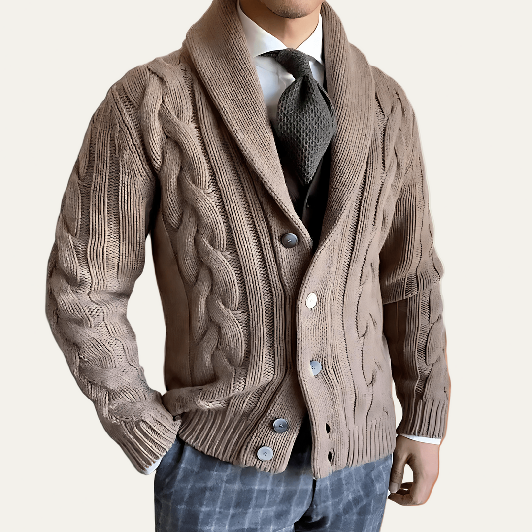 Mens Shawl Collar Cardigan Heavy Cable Knit - BritishMode