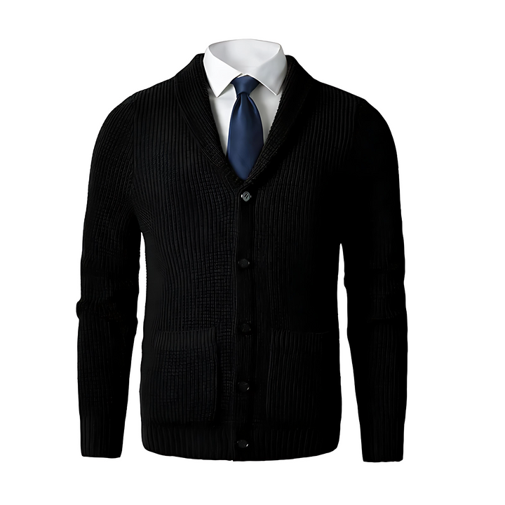 Mens Cardigan Sweater Ribbed Shawl Collar - BritishMode