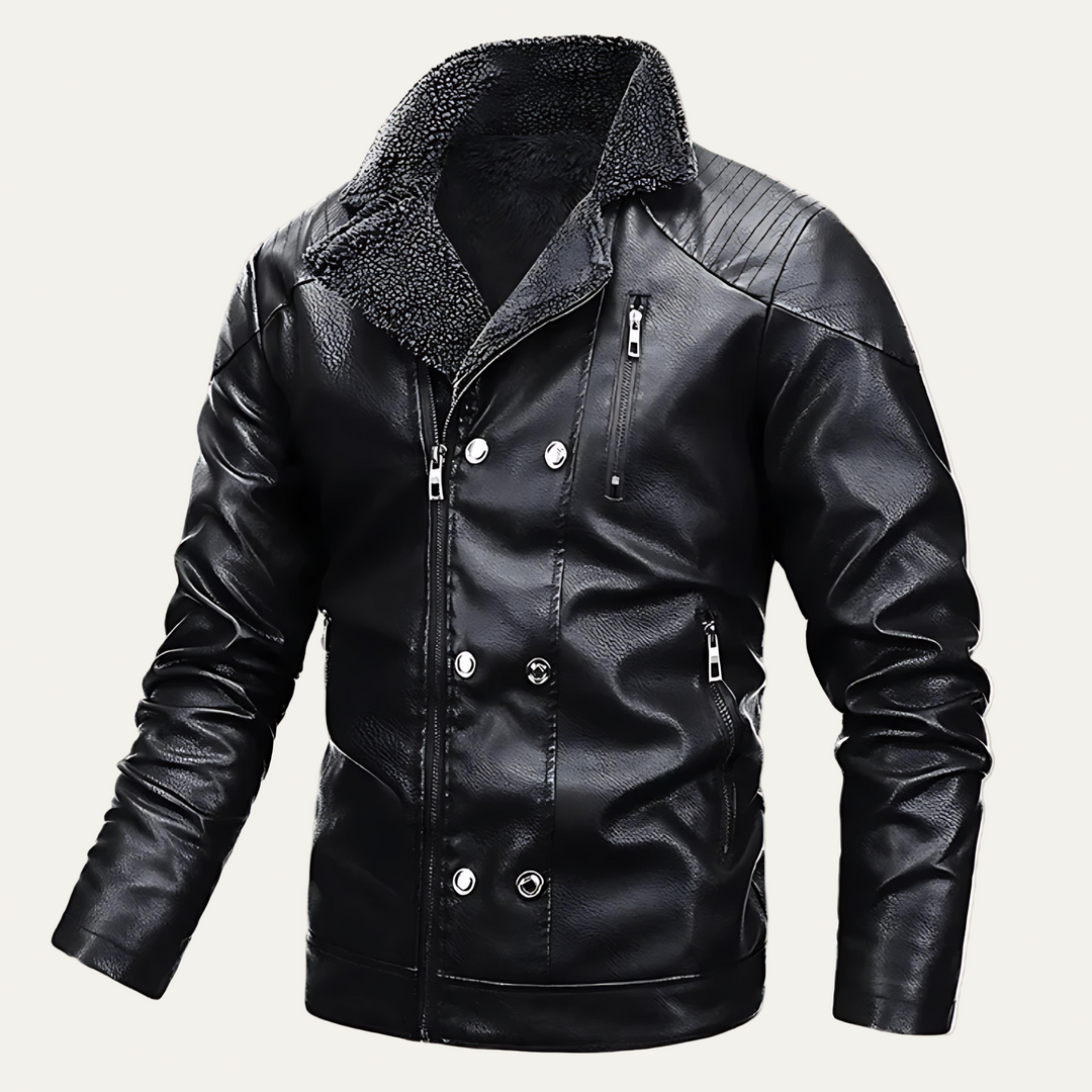 Mens Faux Leather Jacket Fur Lined Collar - BritishMode