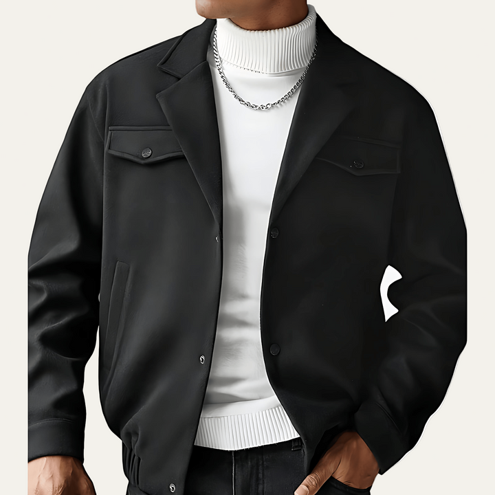 Mens Bomber Jacket Button Front Lapel Collar - BritishMode