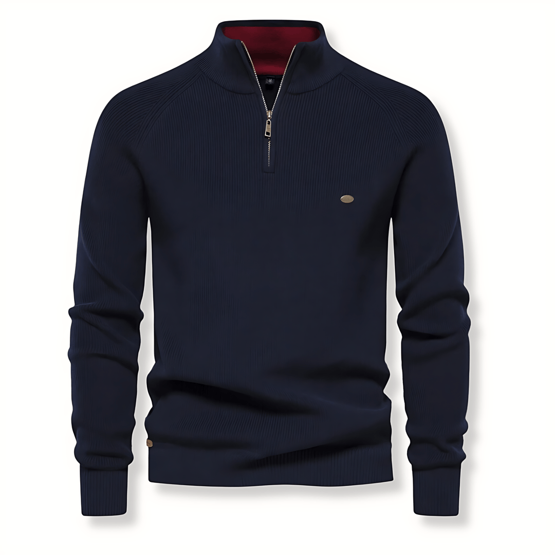 Mens Knit Sweater Quarter Zip Contrast Collar - BritishMode