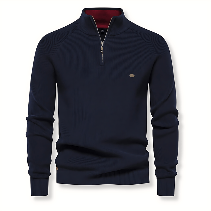 Mens Knit Sweater Quarter Zip Contrast Collar - BritishMode