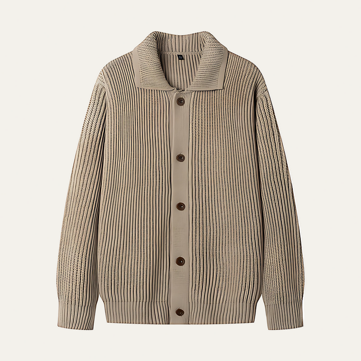 Mens Knit Cardigan Textured Stripe Button Front - BritishMode