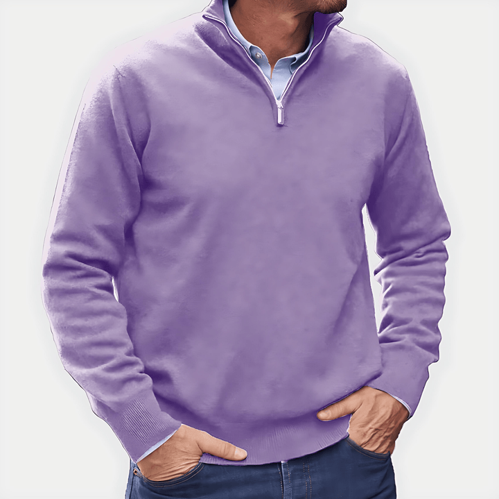 Mens Knit Pullover with Quarter Zip Smooth Fit - BritishMode