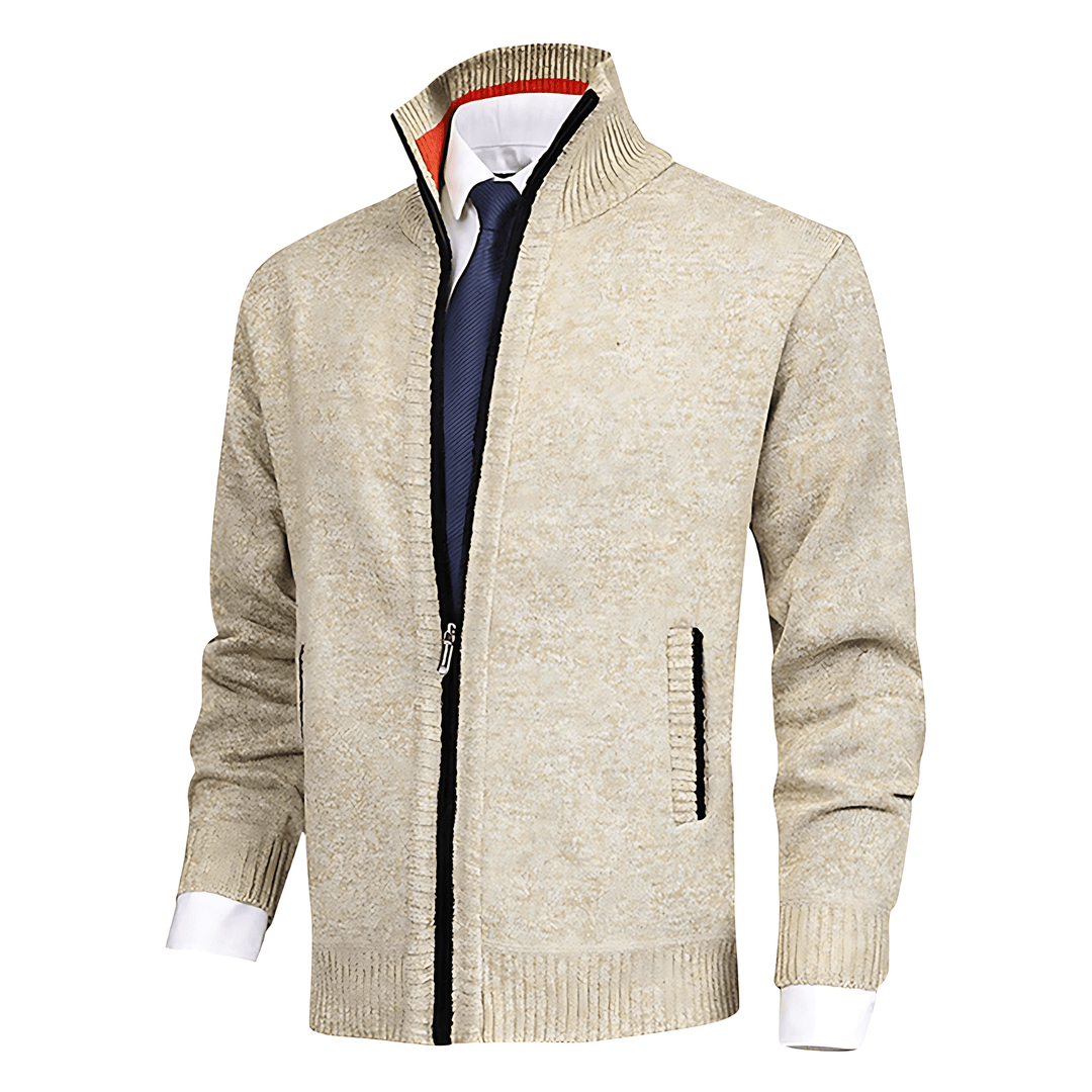 Mens Full Zip Cardigan Textured Stand Collar - BritishMode