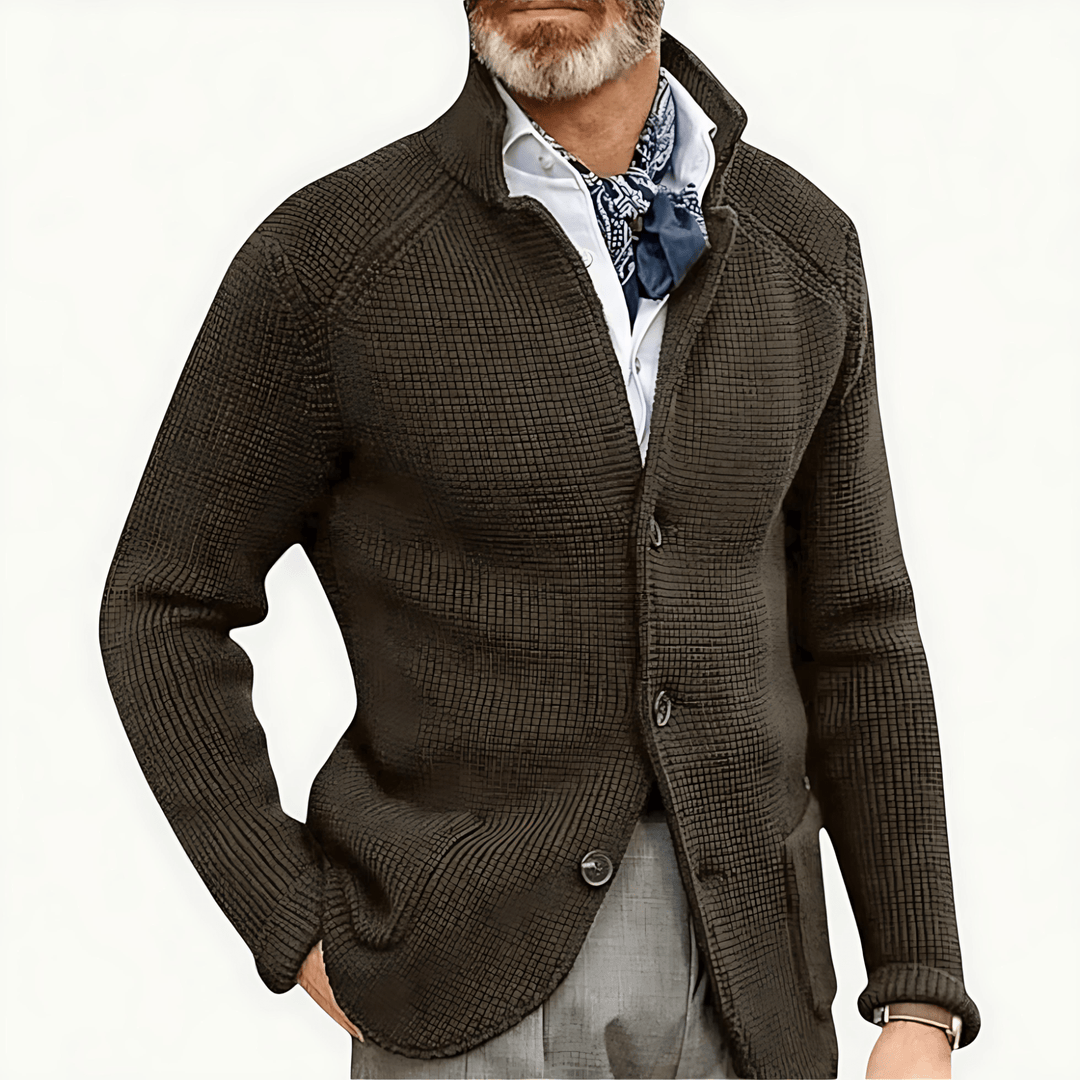 Mens Knit Blazer Cardigan Textured Stand Collar - BritishMode