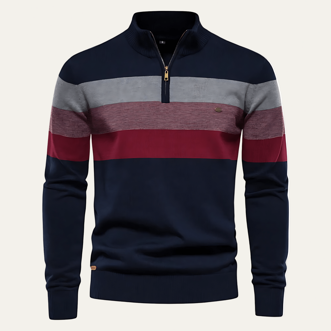Mens Knit Sweater Stand Collar Striped Pattern - BritishMode
