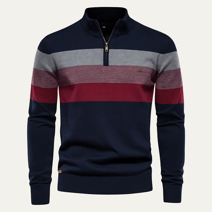 Mens Knit Sweater Stand Collar Striped Pattern - BritishMode