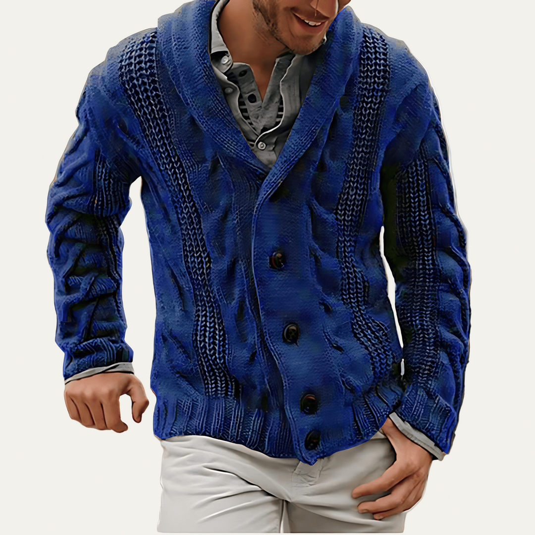 Mens Shawl Collar Cardigan Thick Cable Knit - BritishMode