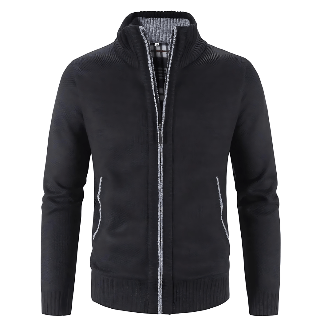 Womens Zip-Up Cardigan Structured Mock Neck Knit - BritishMode