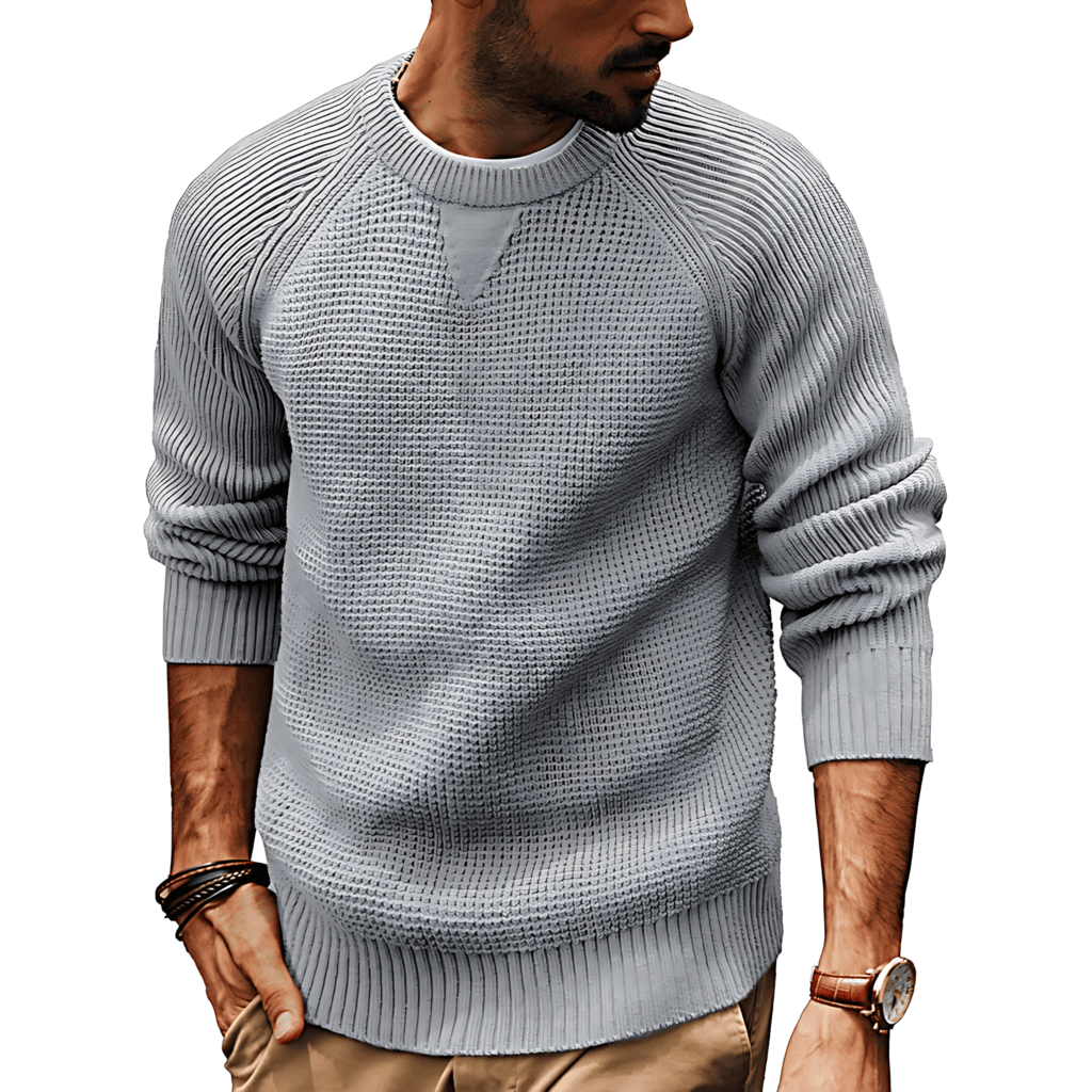 Mens Pullover Sweater Waffle Knit Raglan Fit - BritishMode