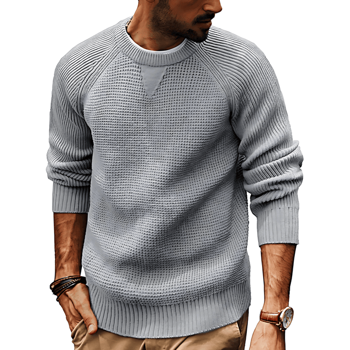 Mens Pullover Sweater Waffle Knit Raglan Fit - BritishMode