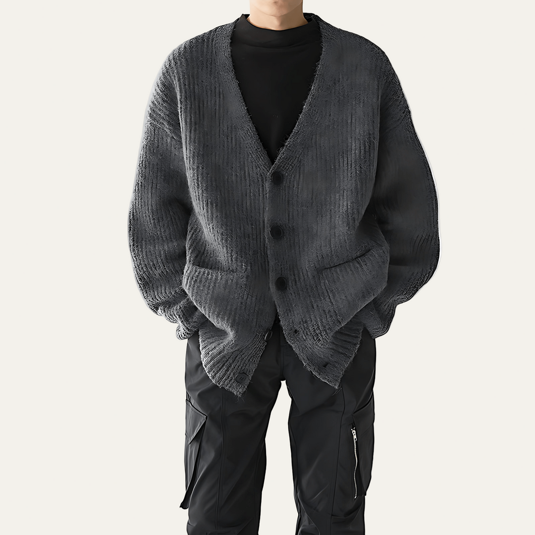 Mens Knit Cardigan Textured Oversized Fit - BritishMode